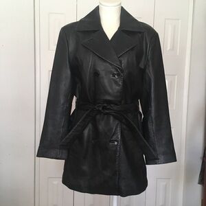 PELLE STUDIO double breasted black leather coat